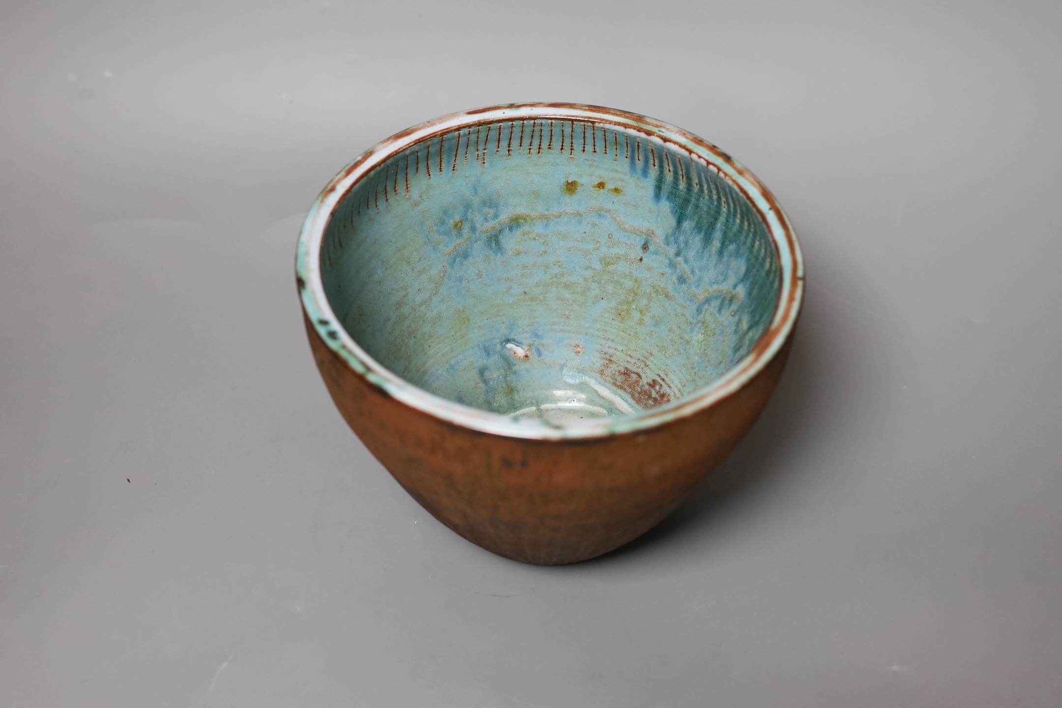 A Studio pottery flared conical vase, incised mark